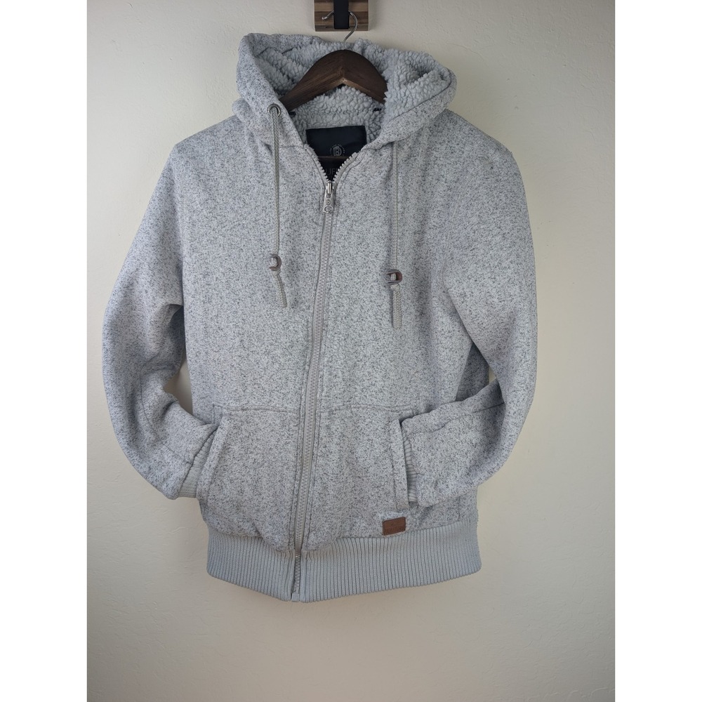 Burnside Mens Small Gray Sherpa Lined Full Zip Hoodie Jacket Heathered Knit
